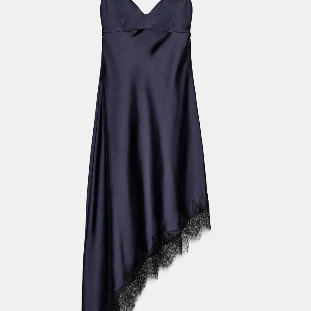 Zara Navy Asymmetrical Slip Dress